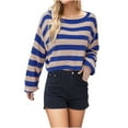 thumbnail image 3 of Fartey Oversized Striped Cropped Sweaters for Women Trendy Colorblock Knitted Sweater Loose Casual Long Sleeve Crewneck Pullover Tops Blue M, 3 of 4