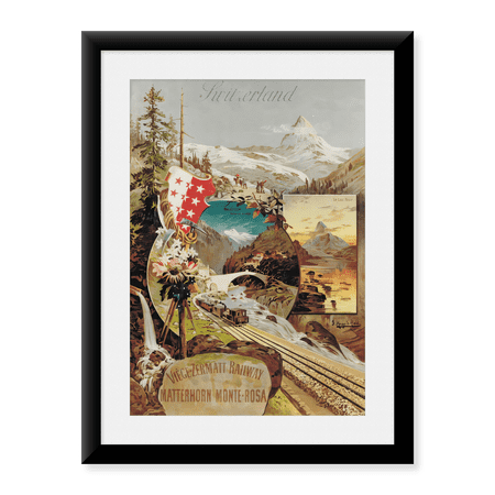 Framed Art Print, Switzerland Viege Zermatt Railway Vintage Travel Poster by Vintage Travel Poster, 17-7/8" x 21-7/8"
