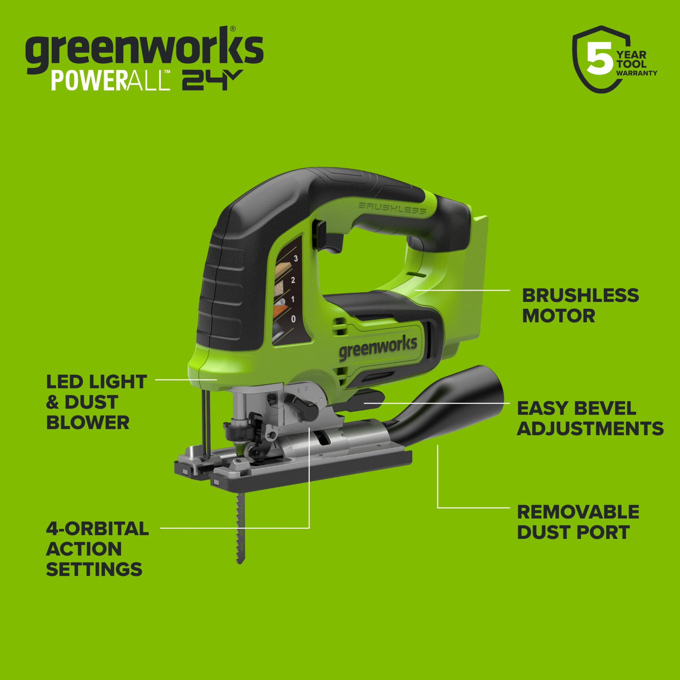 Greenworks 24V Brushless Jigsaw with Blade and Adapters photo 7