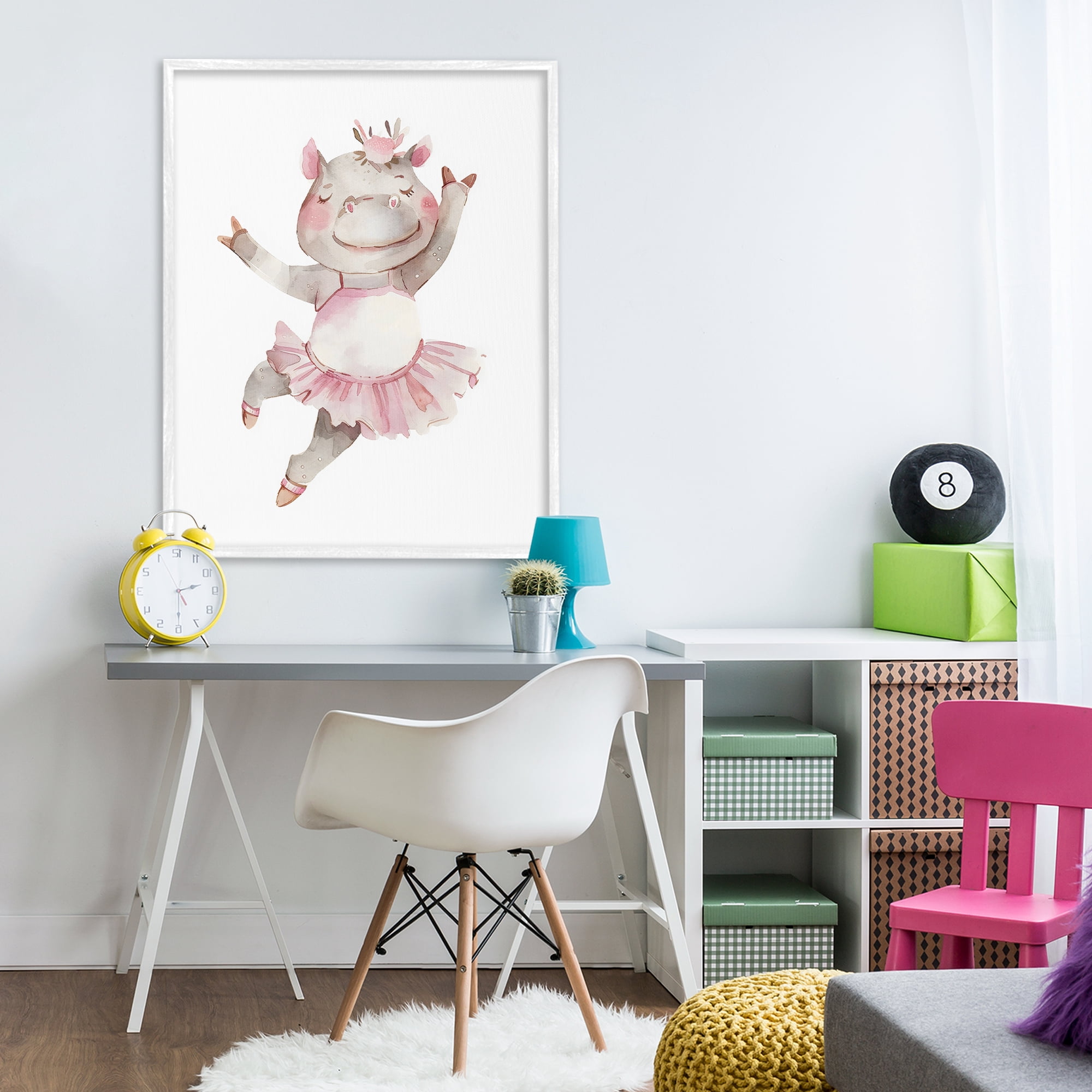 Stupell Industries Ballerina Hippo in Tutu White Framed Giclee Art, design by LSR Design Studio