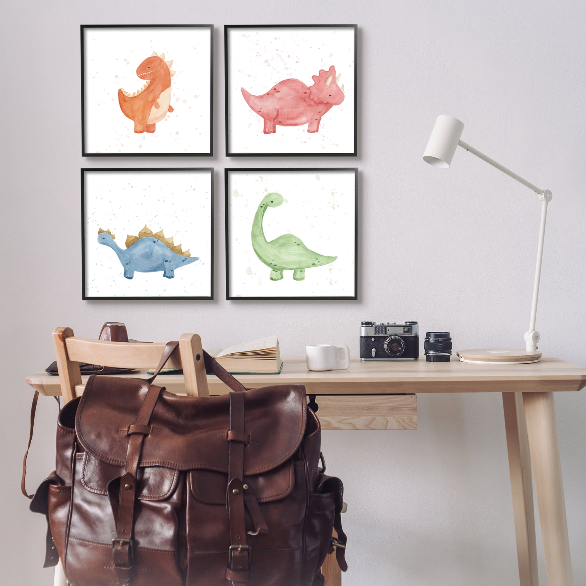 Stupell Fun Nursery Dinosaurs Animals Animals & Insects Painting Black Framed Art Print Wall Art, Set of 4