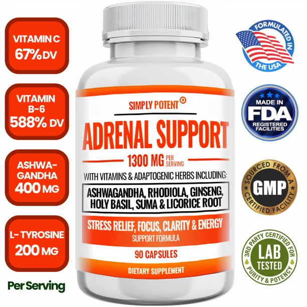 Adrenal Support & Cortisol Manager 90 Capsules, Natural Adrenal