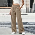 thumbnail image 2 of Plus Size Women's High Waist Corduroy Wide Leg Pants, Elastic Fabric Flowy Pocket Polyester Trousers, Warm Soft Casual Bottoms for Shopping Commute Early Winter | TruHer,Khaki 3XL, 2 of 9