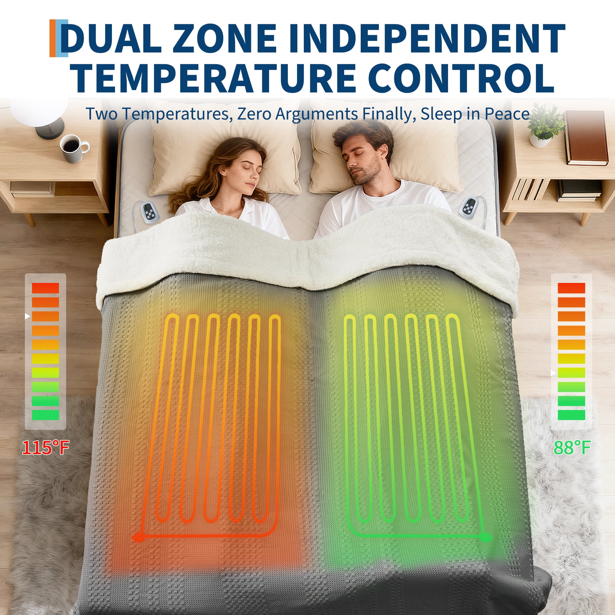 GARVEE Heated Electric Blanket Queen,Dual Control 90“x84" Soft Waffle Weave Fast Heating Blankets,10 Heating Levels&1-12 Hours Auto Off,Grey