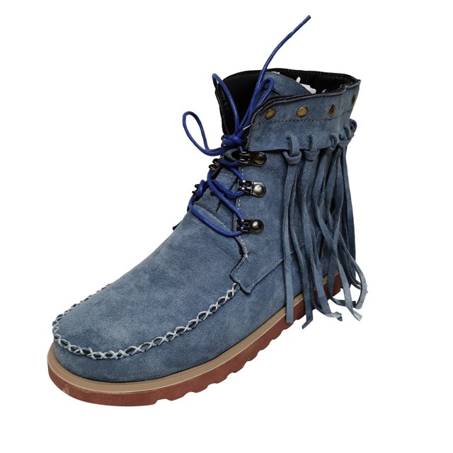 jovati Bottes Cheville Mode pour Femmes à Bout Rond avec Pompons et Rivets, Style Western, Talon Bas