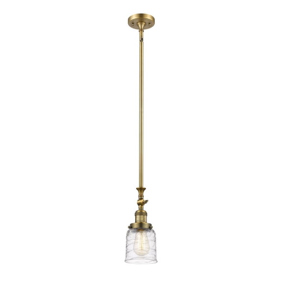 206-BB-G513-Innovations Lighting-Bell - 1 Light Stem Hung Tiltable Mini Pendant In Industrial Style-14 Inches Tall and 5 Inches Wide-Brushed Brass