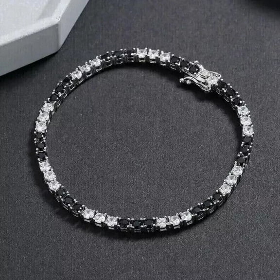 3MM Lab Created Black Diamond 9Ct Round Cut Women's Engagement Tennis Bracelet 14K White Gold Plated 7"