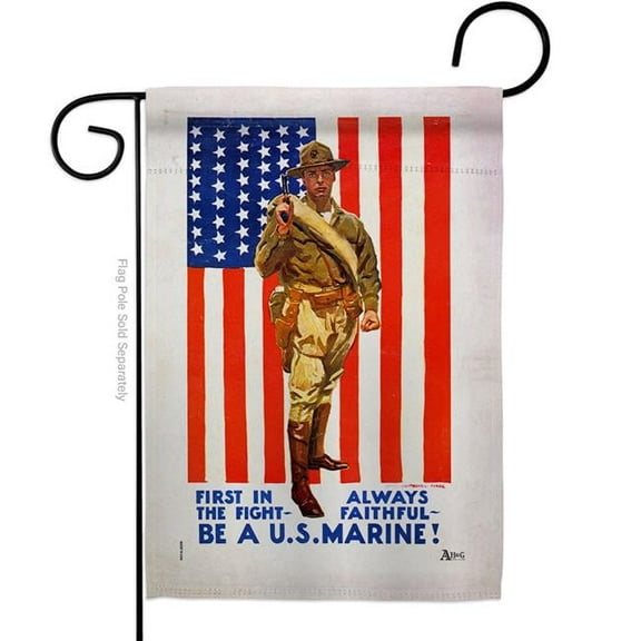 Americana Home & Garden G141207-BO 13 x 18.5 in. First in The Fight Garden Flag with Armed Forces Marine Corps Double-Sided Decorative Vertical House Banner Yard Gift