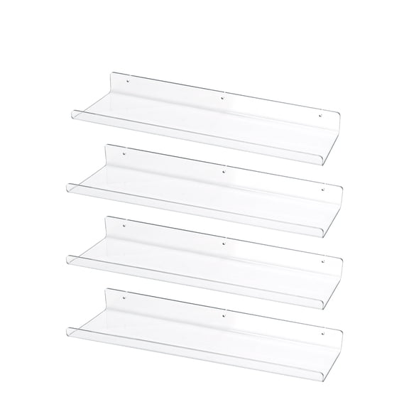 4 Pack Acrylic Shelves, 15" Floating Wall Shelves for Bedroom, Living Room, Bathroom, Kitchen Storage