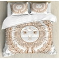 thumbnail image 1 of Alchemy Duvet Cover Set King Size, Monochrome Sketch of Sun with Face and Leafy Branches, Decorative 3 Piece Bedding Set with 2 Pillow Shams, Pale Cinnamon White, by Ambesonne, 1 of 3