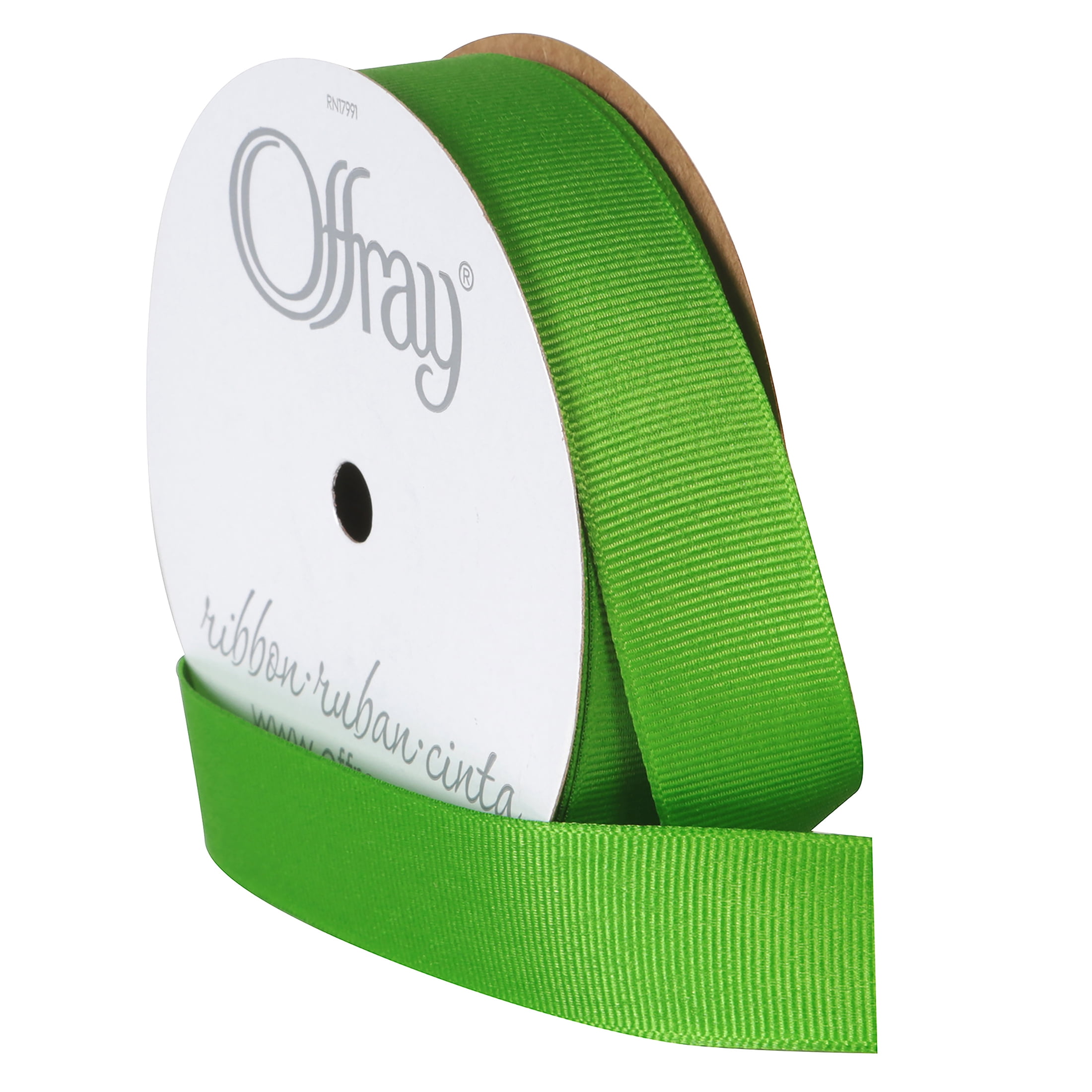 Offray Ribbon, Apple Green 7/8 inch Grosgrain Satin Edge Polyester Ribbon, 9 feet