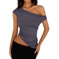 thumbnail image 1 of AIR-Womens 2025 Summer Off The Shoulder Crop Tops Sleeveless One Shoulder Ruched Asymmetrical Y2K Going Out Tank Top, 1 of 4
