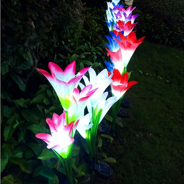 2Pcs Solar Garden Lights Outdoor Lily Flower LED Light 7Color Changing IP65 Waterproof Pathway