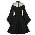 thumbnail image 6 of Hallow Women Casual Dress Half High Collar Neck Soild Long Sleeve Women's Dress(Black,XL), 6 of 9