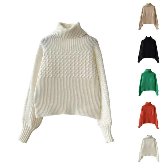 Women's Ribbed Turtleneck Knit Sweater High Neck Long Sleeve Thermal Pullover Soft Warm Casual Top for Fall Winter Fashion