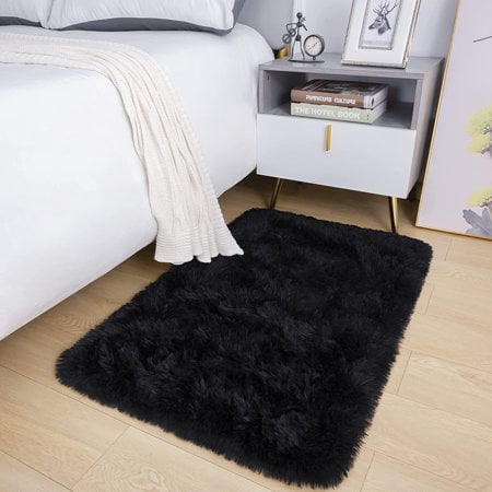 Lochas Soft Fluffy Area Rug Modern Shaggy Rugs for Bedroom Kids Room Nursery Floor Carpets, 2'x 3',Black
