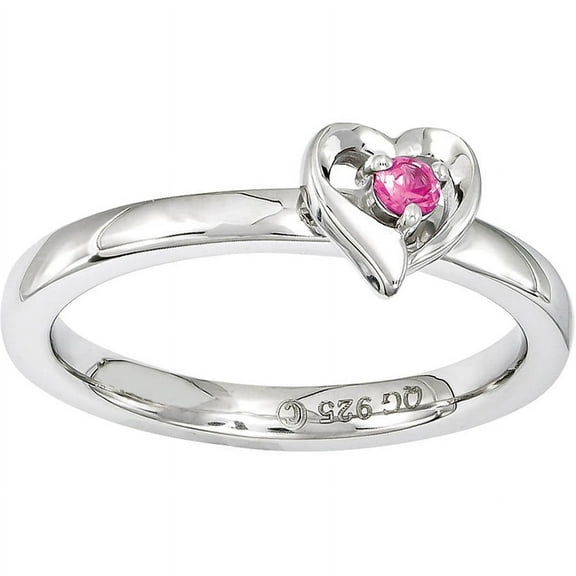 Created Pink Sapphire Sterling Silver Heart Ring