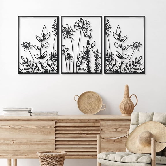 HELLOYOUNG 16.5 inch Exquisite 3pcs Set of Black Flower Wall Decor Art iron suitable for hotel/Bathroom Simple style Elevating Home Elegance