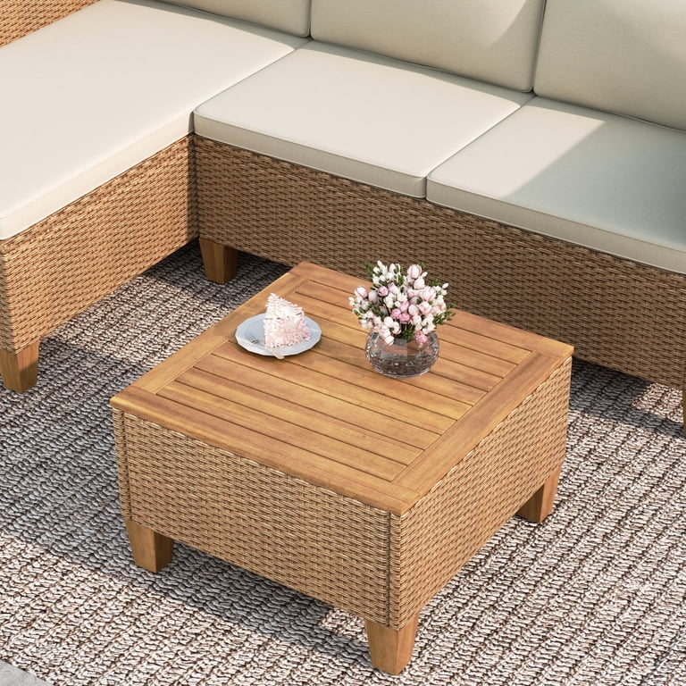 MF Studio 3-Piece Sectional Set with Acacia Wood Table, Beige photo 3
