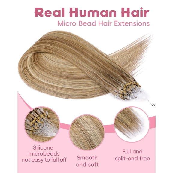 WEIF-Microlink Hair Extensions Human Hair,18 Inch #7/60 Chocolate Brown to Caramel Blonde Micro Loop Microbead Micro Link Hair Extensions Human Hair Invisible Straight 30g/38s