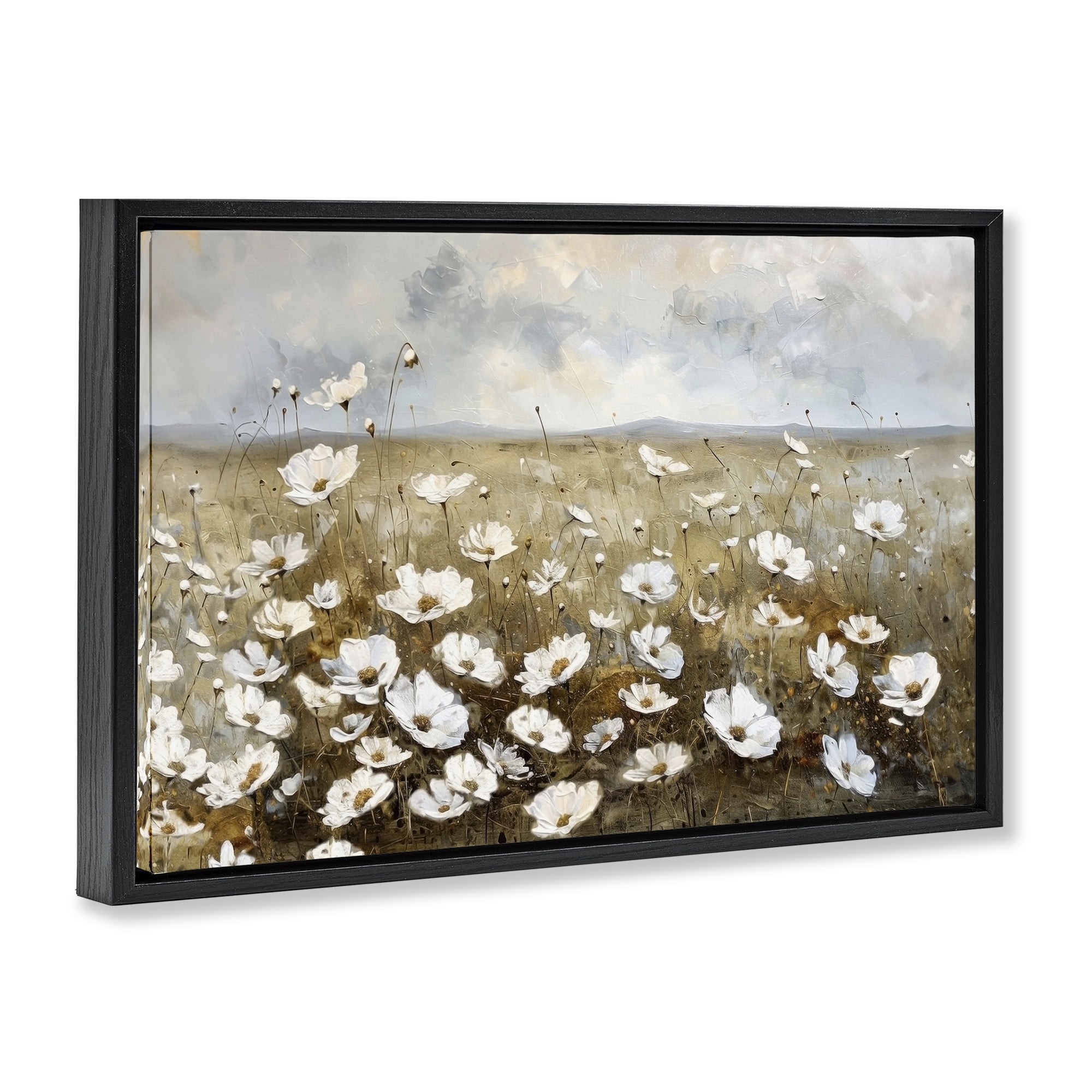 Stupell Industries Prairie Wildflower Field Landscape Painting Black Floater Framed Canvas Art Print Wall Art, 31 x 21