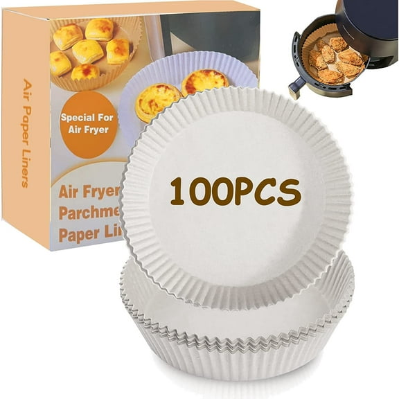 Yorcoten 100PCS Air Fryer Disposable Paper Liner, 7.9Inch Round Airfryer accessories Natural Parchment Paper Non-Stick Air Fryer Liners Cooking Paper for Baking Roasting Microwave Frying