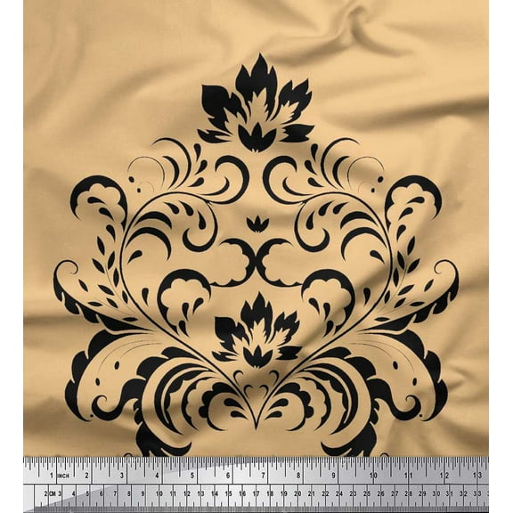 Soimoi Cotton Duck Fabric Ogee Damask Printed Fabric 1 Yard 42 Inch Wide