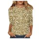 thumbnail image 1 of Mujeres 3/4 Manga Tops Y Blusas Brillantes Impresión Cuello Tripulación, Casual Cuello Redondo Camiseta para la Primavera, 1 of 5