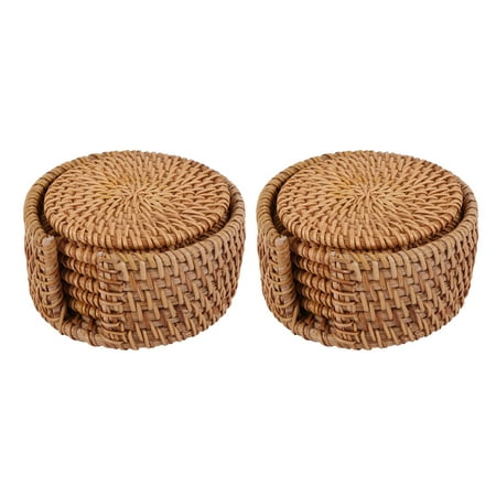 

12Pcs Drink Coasters Set for Kungfu Tea Accessories Round Tableware Placemat Dish Mat Rattan Weave Cup Mat Pad 8cm
