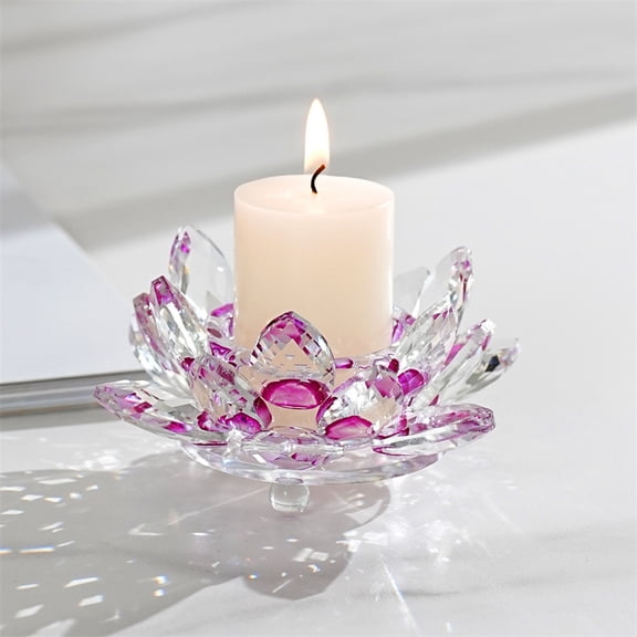 1pcs Crystal Lotus Flower Tealight Candle Holders/Glass Tea Light Candlestick Decor Decoration for Christmas Home Wedding Party,Purple