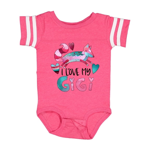 Inktastic I Love My Gigi Pink and Blue Fox with Hearts Boys or Girls Baby Bodysuit