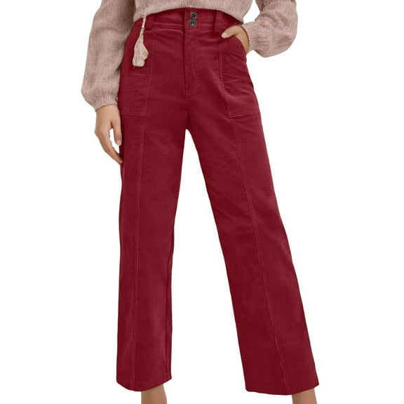 Krdevn Womens Pants - Wide Leg Corduroy Pants for Women Casual Work Pants Straight Leg Elastic Waist Solid Color Harem Pants with Pockets,Pants for Women,Size:M