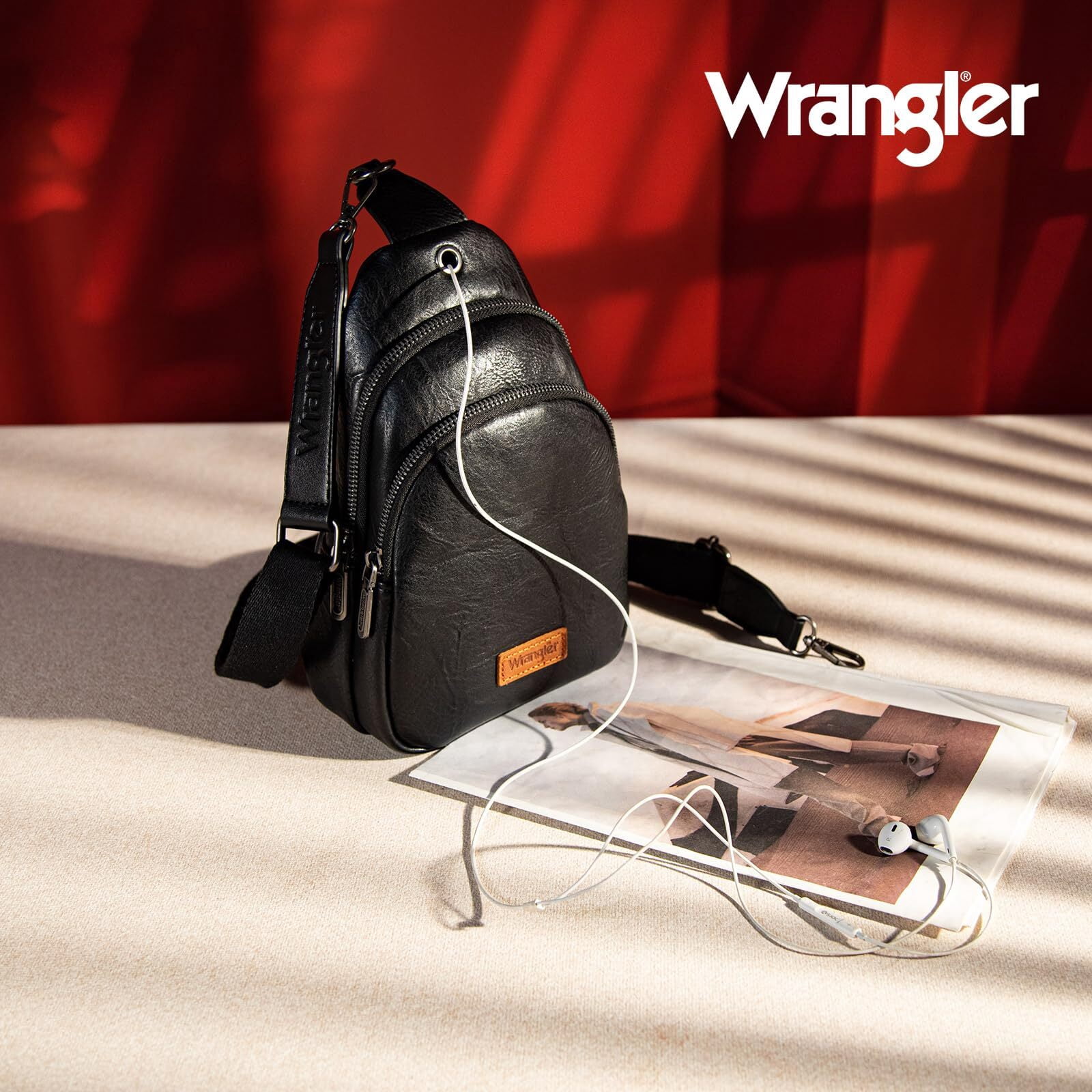Wrangler Small Crossbody Sling Bags for Women Fanny Packs Chest Bag for Travel Gift, Black