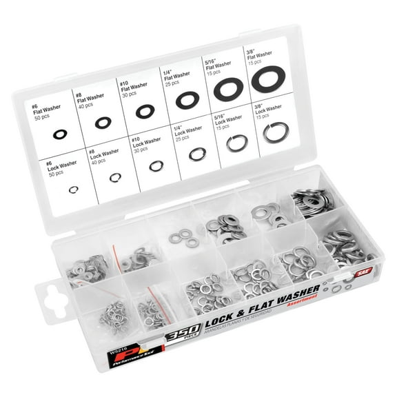 Performance Tool W5216 350pc SAE Lock & Flat Washer Assortment