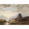 thumbnail image 2 of Hermann Ottomar Herzog 18x14 Gold Ornate Wood Frame and Double Matted Museum Art Print Titled - Coastal Landscape with Fishermen, 2 of 4