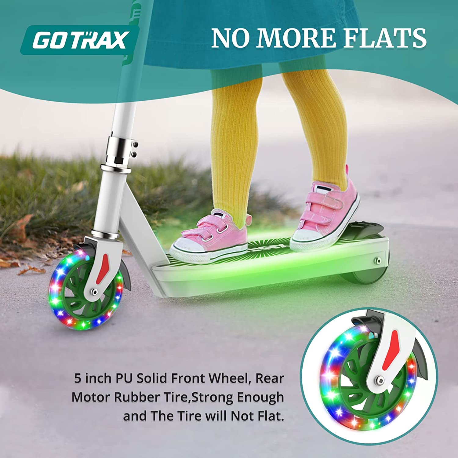 GOTRAX SCOUT Kids Electric Scooter for Ages 4-7, 5" Flash Wheel Foldable Kick Scooter Unisex,Green