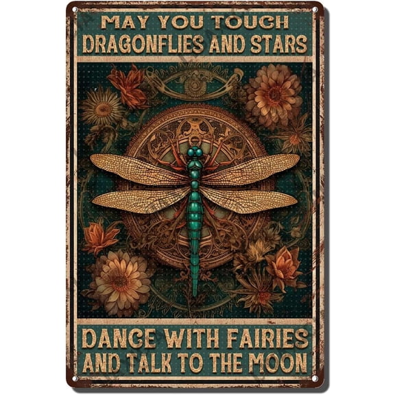 Vintage Dragonfly Metal Tin Sign May You Touch Dragonflies and Stars Wall Decor for Home Coffee Bar 8 x 12 Inch
