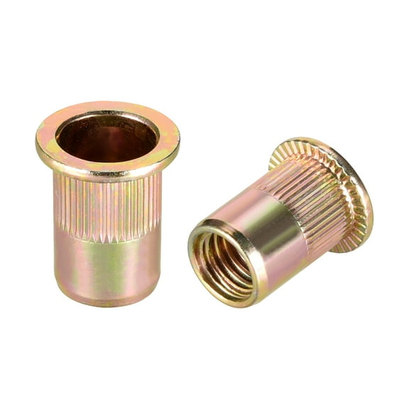 Unique Bargains M10 Carbon Steel Rivet Nuts Flat Head Insert Yellow Zinc 10 Pcs