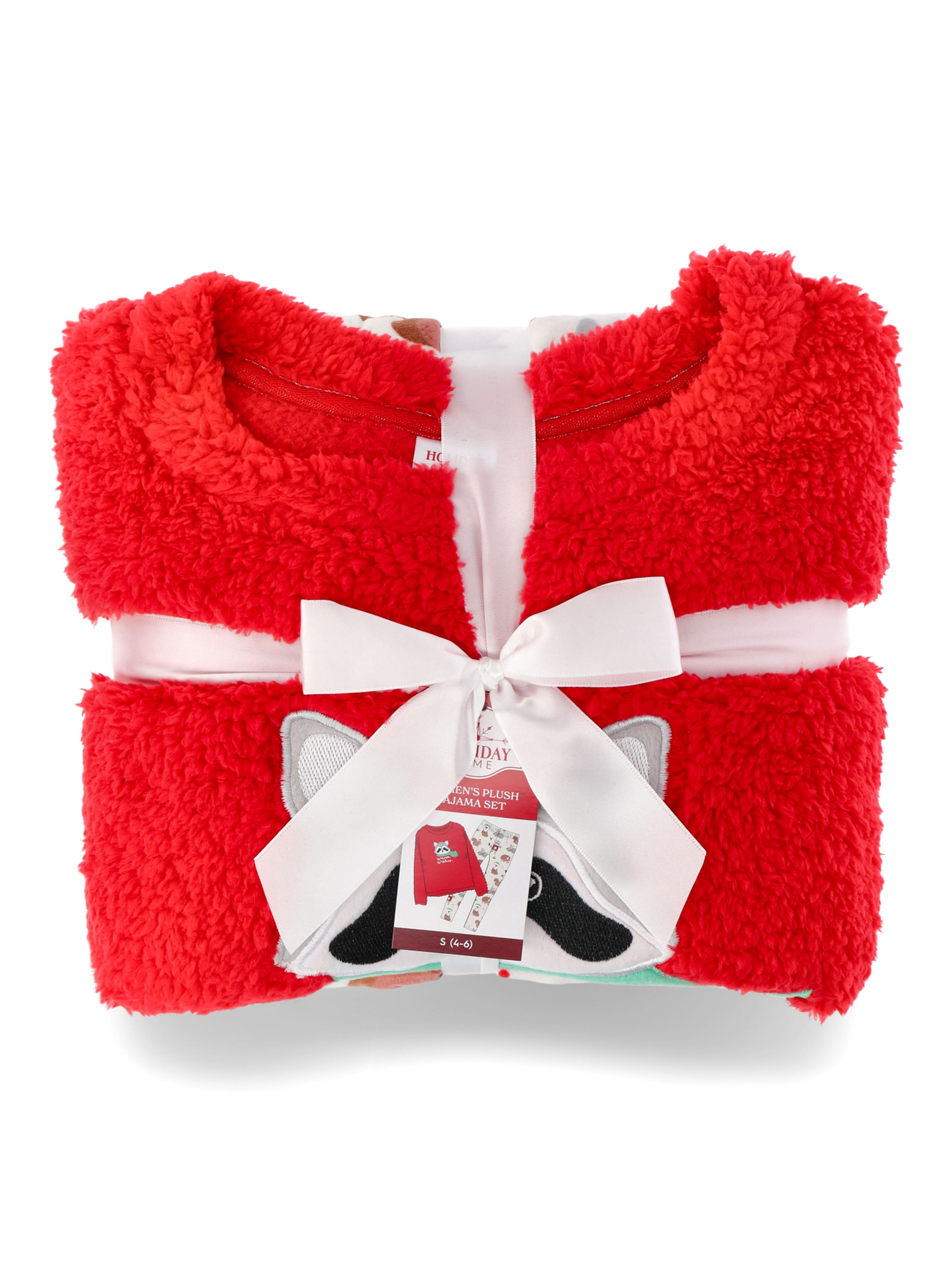 Holiday Time Women's Raccoon Holiday Plush Pajama Set, 2-Piece, Sizes S to 3X