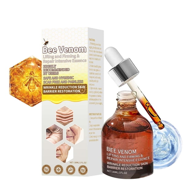 Esencia para reafirmar y tensar la piel con veneno de abeja. Hidrata profundamente, reafirma y reduce arrugas. 30 ml.
