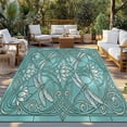 thumbnail image 2 of Teal Dragonfly Outdoor Rug for Patio/Deck/Porch, Non-Slip Large Area Rug 6 x 9 Ft, Vintage Geometric Glass Animal Flower Indoor Outdoor Rugs Washable Area Rugs, Reversible Camping Rug Carpet Runner, 2 of 8