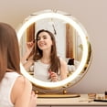 thumbnail image 3 of IDEALHOUSE 19" Round Vanity Mirror with Lights, Gold Makeup Mirror, 3-Color Dimmable LED, Smart Touch, 360° Rotation, Tabletop Mirror for Bedroom and Dressing Room, Easy Install, 3 of 10