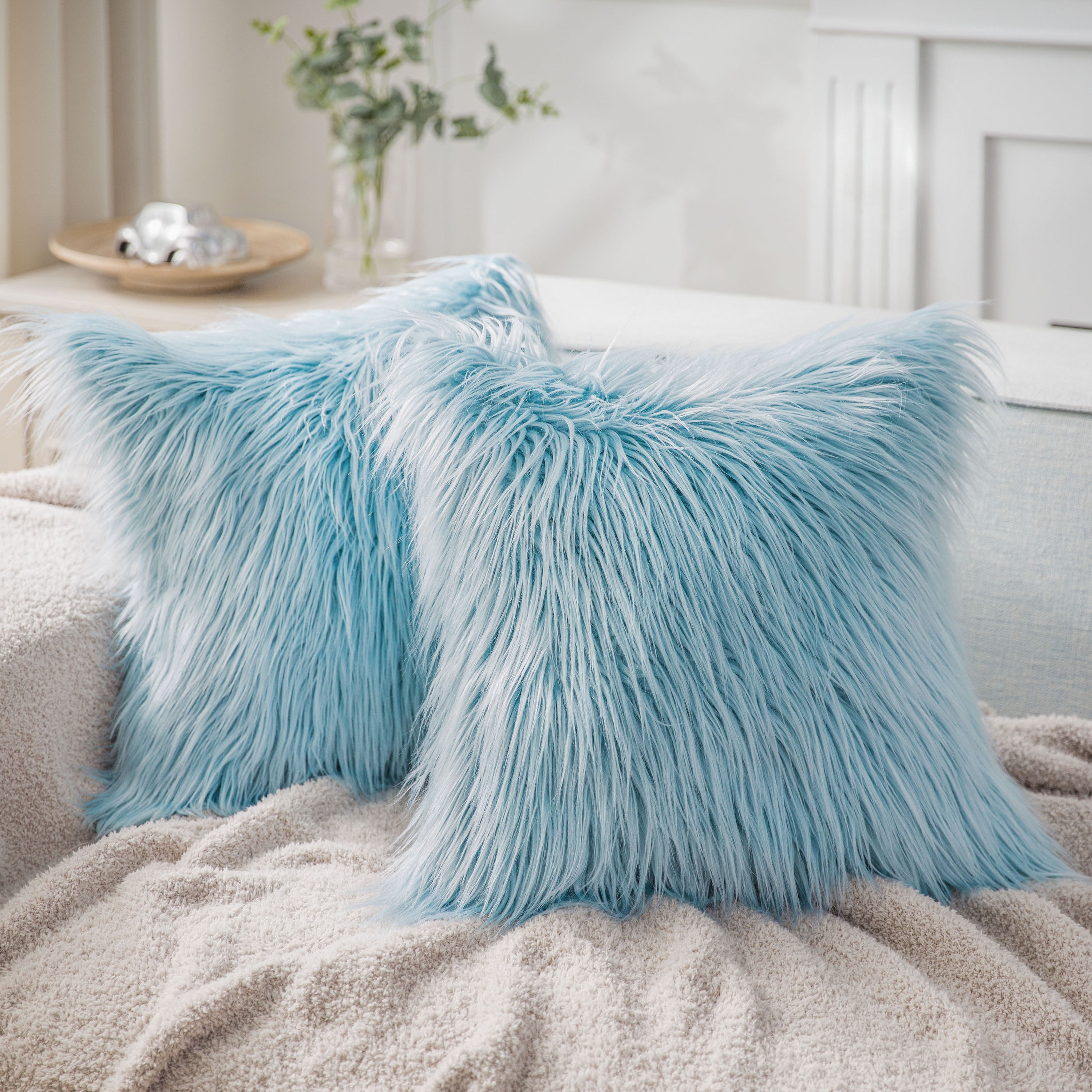 light blue fluffy pillow