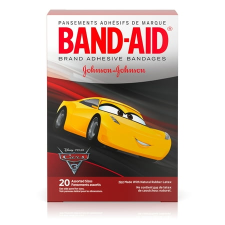Band-Aid Adhesive Bandages, Disney/Pixar Cars 3, Assorted Sizes 20 ct (Pack of 4)