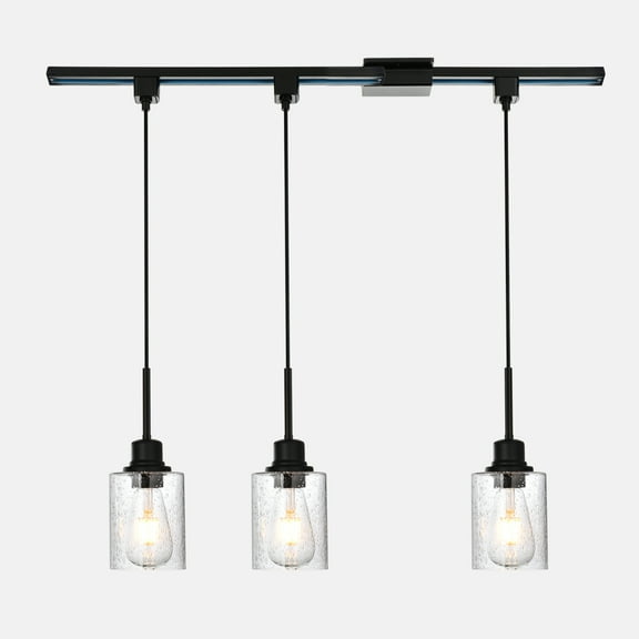 Melucee H-Type Track Lighting, 3-Packs Track Pendant Light Fixtures with Seeded Glass Shade, Hanging Ceiling for Kitchen Island Living Room(Rails included)