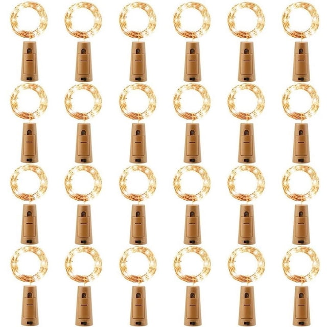 Paquete de 24 luces LED para botellas, luces de cadena, alambre de cobre, luces para botellas de vino a batería con corcho, blanco cálido
