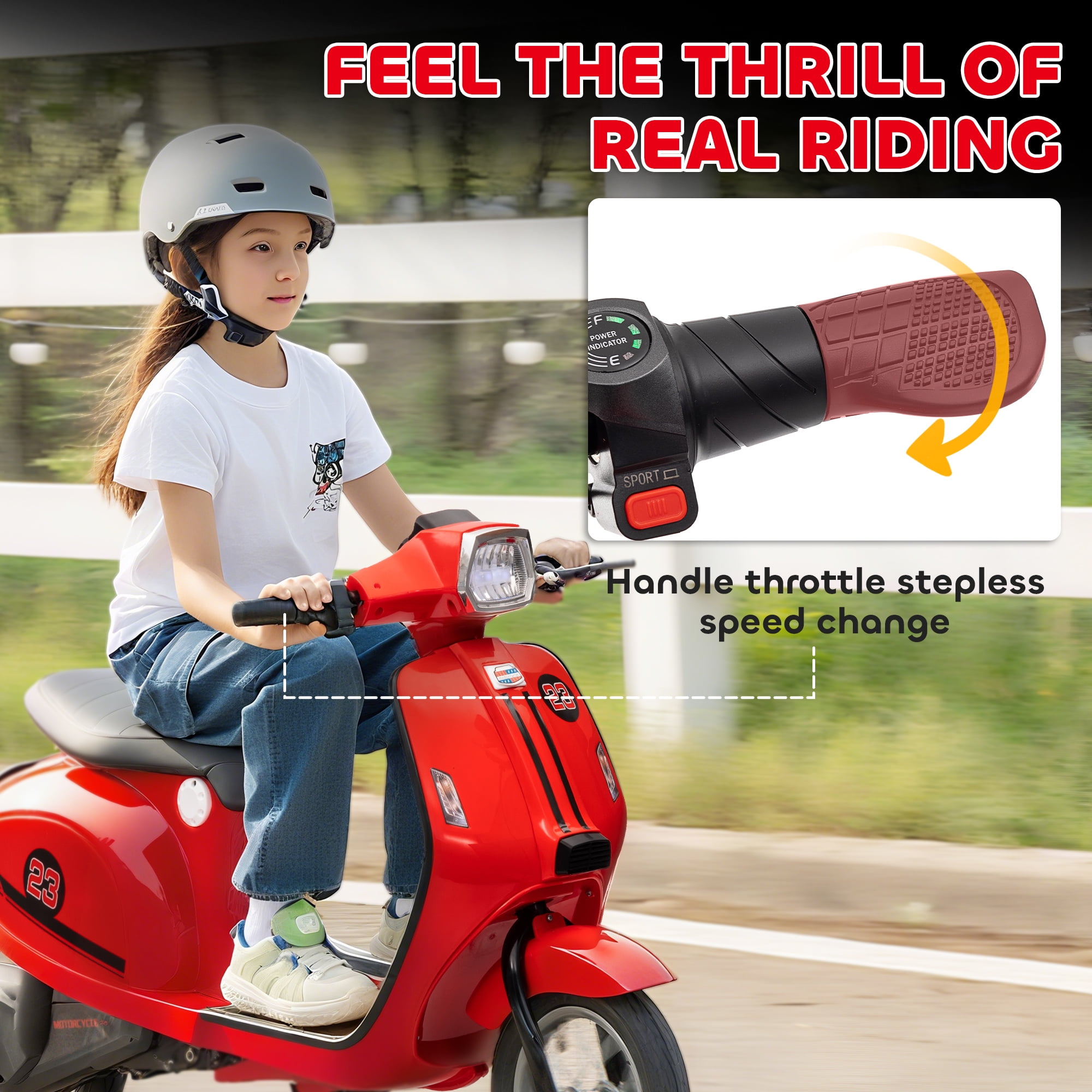 Qaba Kids Motorcycle, 24V Electric Motorcycle with Rear Suspension, LED Lights, Ride On Toy with 3-Speed Control for 8-12 Years Boys and Girls, Red