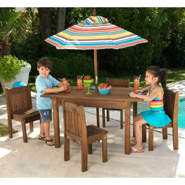 KidKraft Outdoor Table and 4 Stacking Chairs with Striped Umbrella 46