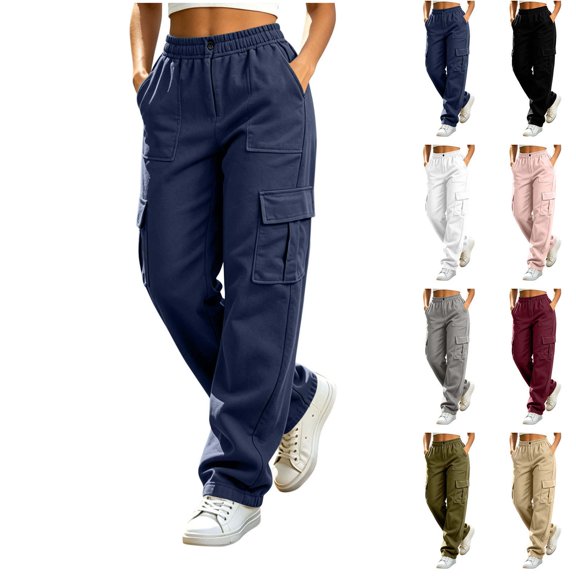 Xaqiouau Women's High Waist Cargo Jogger Pants Casual Utility Trousers with Multi Pockets Elastic Waist for Outdoor Hiking Work