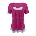 thumbnail image 4 of B91xZ Hauts pour Femmes Décontractés Été Manches Courtes Tunique Florale Décontractée Col en V Chemises, Rouge S, 4 of 5